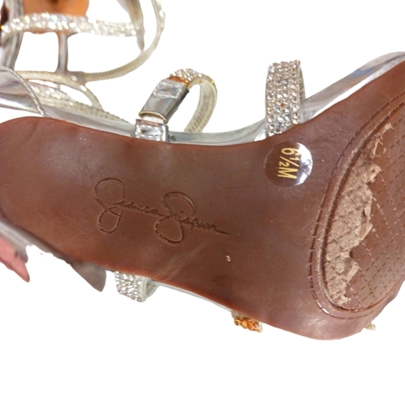 Jessica Simpson Rhinestone Silver Heels Strappy Formal Sandals size 6 5 - Picture 11 of 13